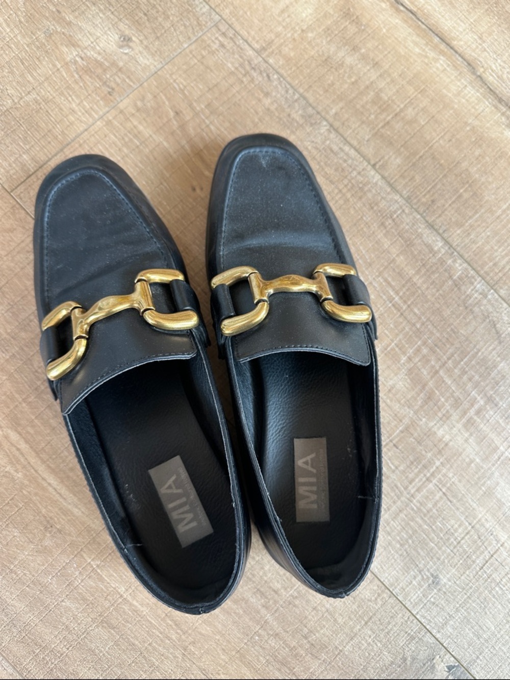 MIA Black Loafers with Gold Horsebit Detail